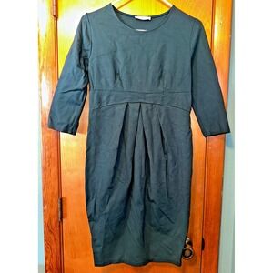 Hello Miz 3/4 Sleeve Pleated Dark Green Maternity Dress Medium Made in USA